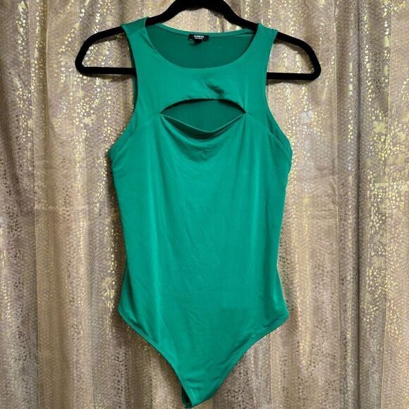 Express Green Cutout Body Contour High Neck Bodysuit Medium - Picture 1 of 6